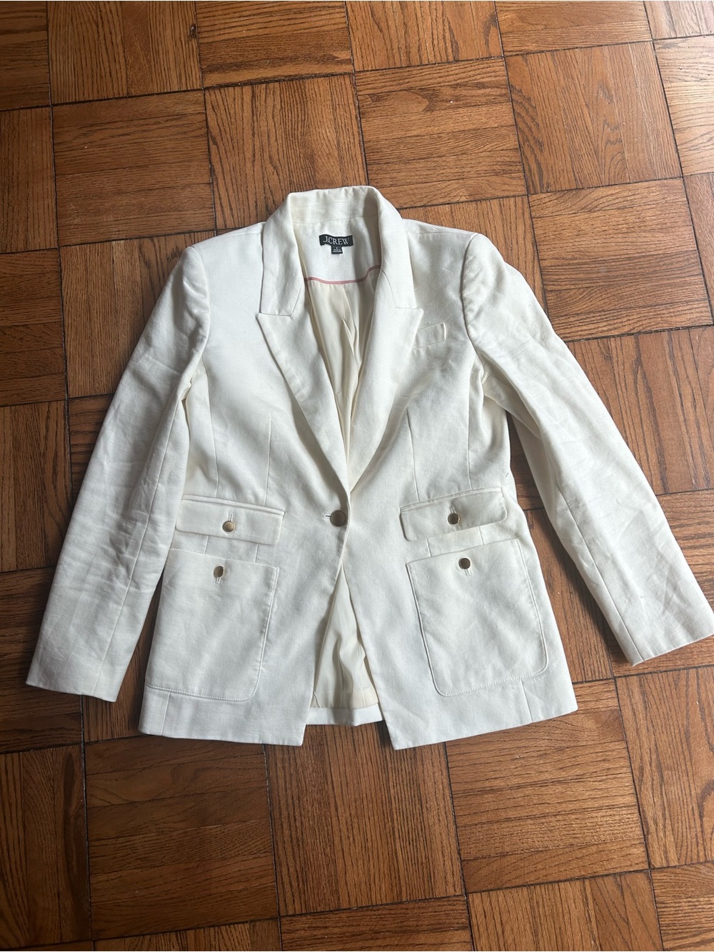 J. Crew White Linen-Blend Notch Lapel Blazer